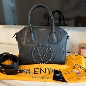 VALENTINO BY MARIO VALENTINO  
Minimi Rock Leather Satchel Pebble Leather Black